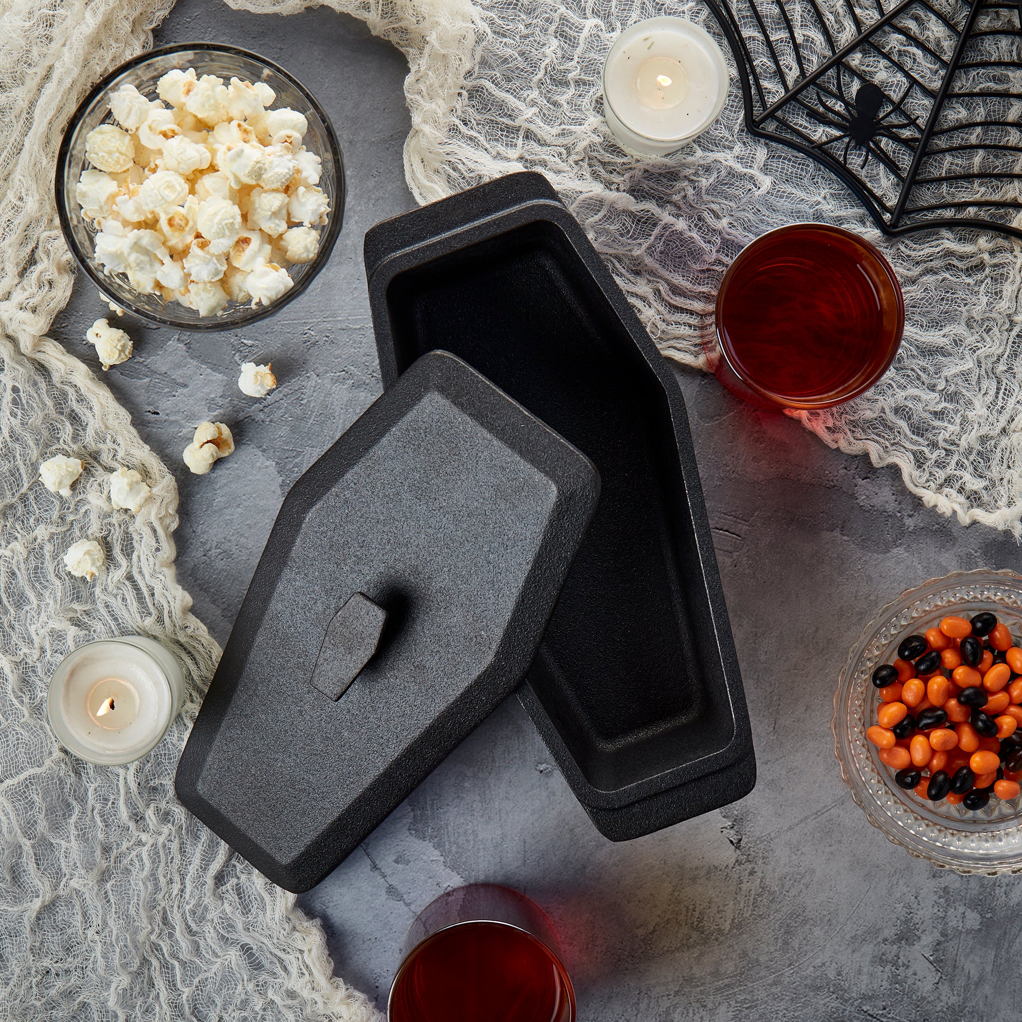 1.5-Quart / 2.5-Quart Cast Iron Skeleton Coffin Casket Loaf Pan, Black - Image 3
