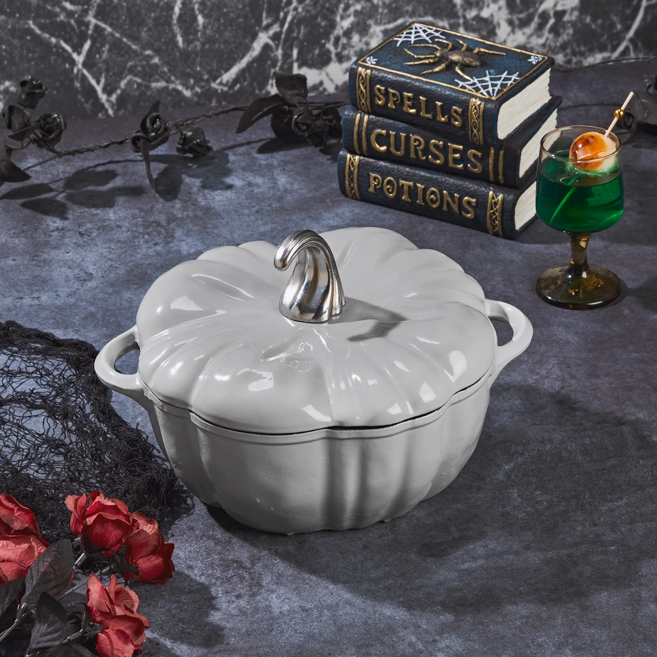 2-Quart / 4-Quart Enameled Cast Iron Pumpkin Dutch Ovens, Silver - Image 5