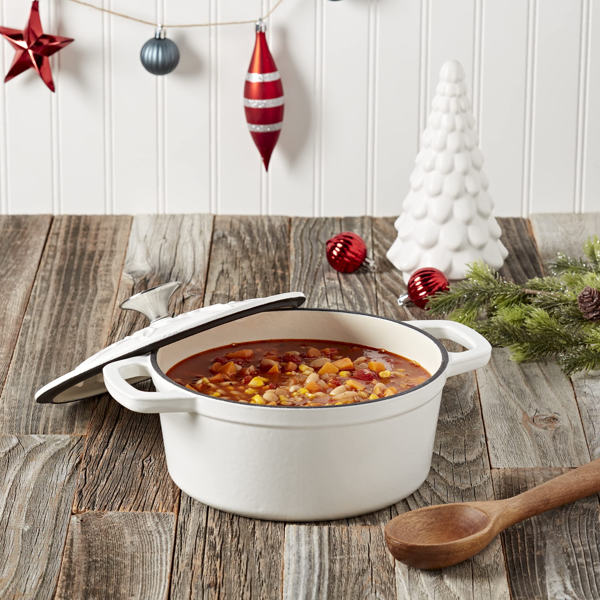 3-Quart Enameled Cast Iron Snowflake Dutch Oven, White - Image 3
