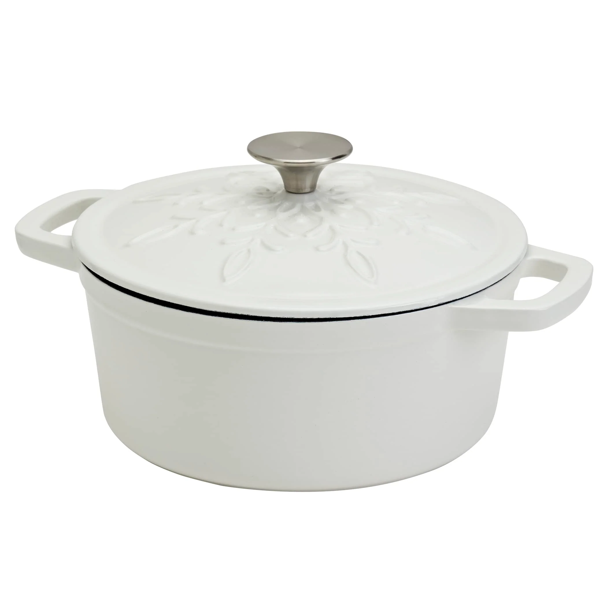 3-Quart Enameled Cast Iron Snowflake Dutch Oven, White - Image 4