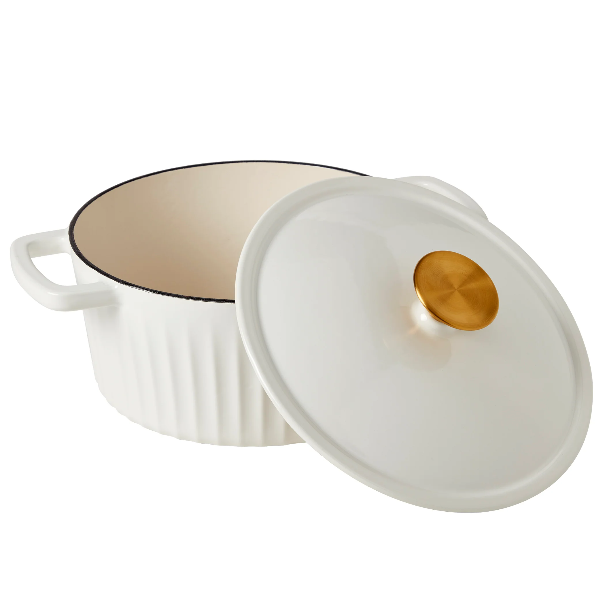 3-Quart Fluted Enameled Cast Iron Dutch Oven, White/Sage - Image 11