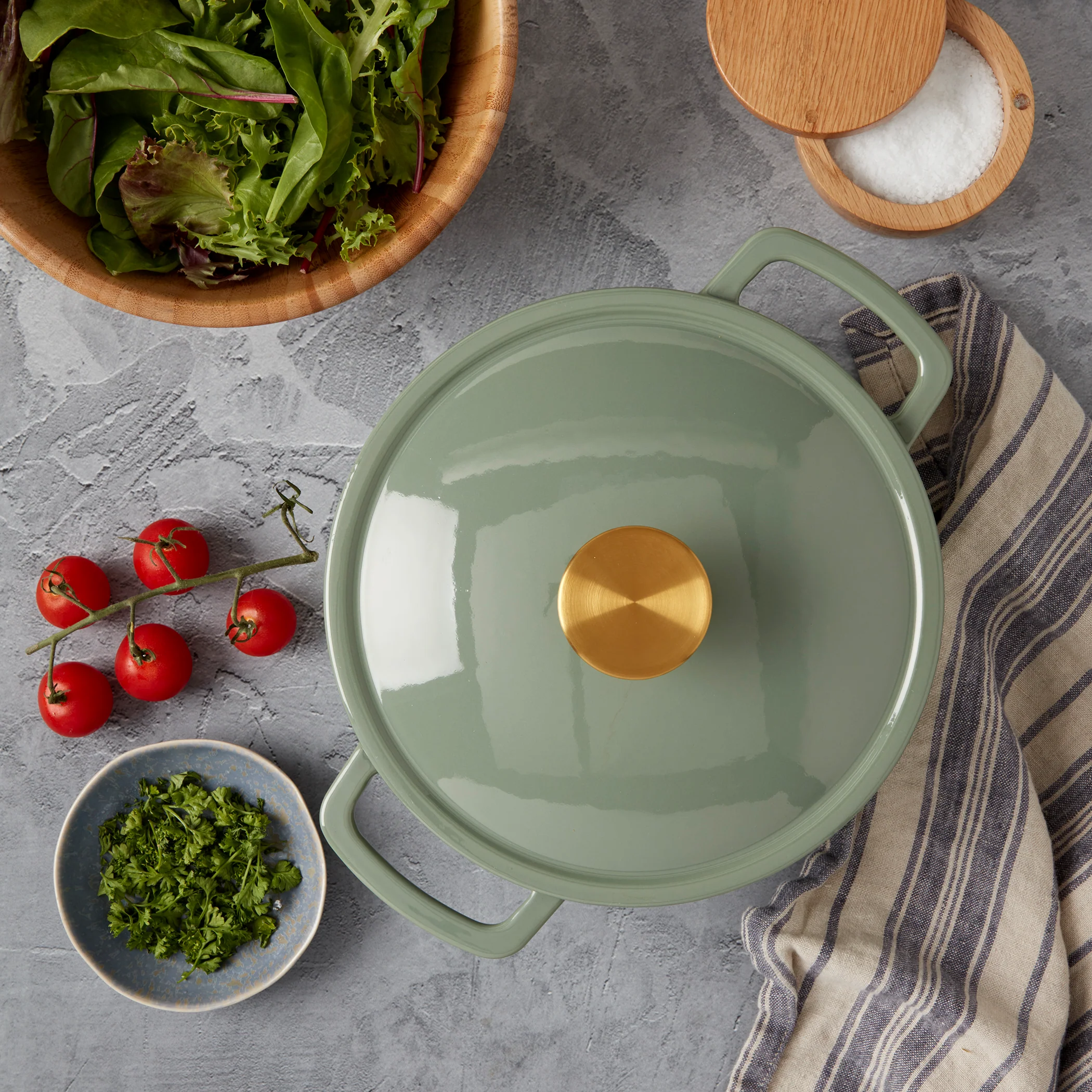 3-Quart Fluted Enameled Cast Iron Dutch Oven, White/Sage - Image 4