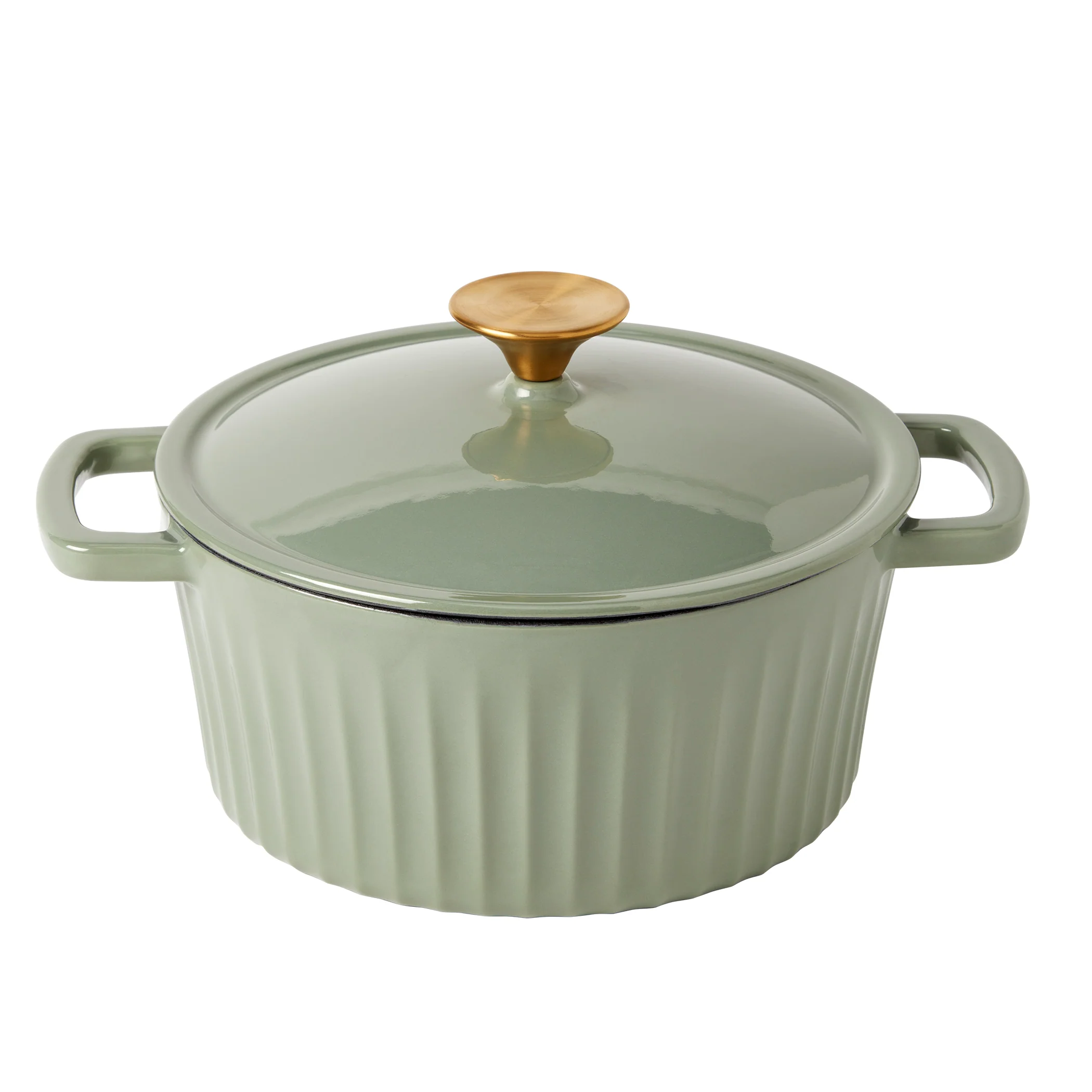 3-Quart Fluted Enameled Cast Iron Dutch Oven, White/Sage - Image 8
