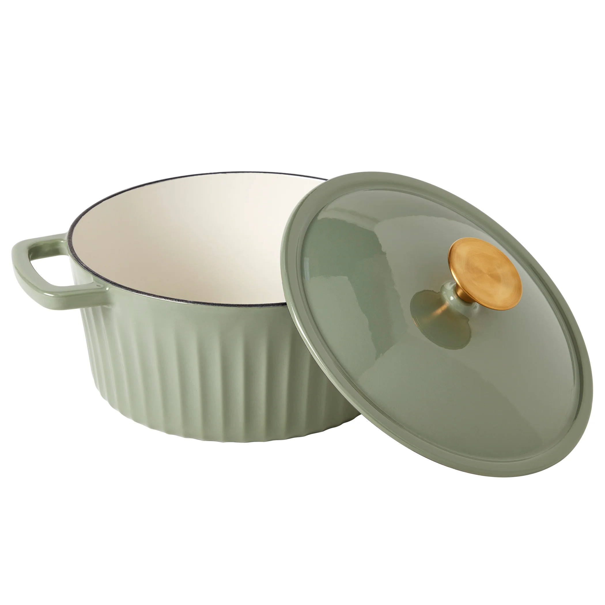 3-Quart Fluted Enameled Cast Iron Dutch Oven, White/Sage - Image 9