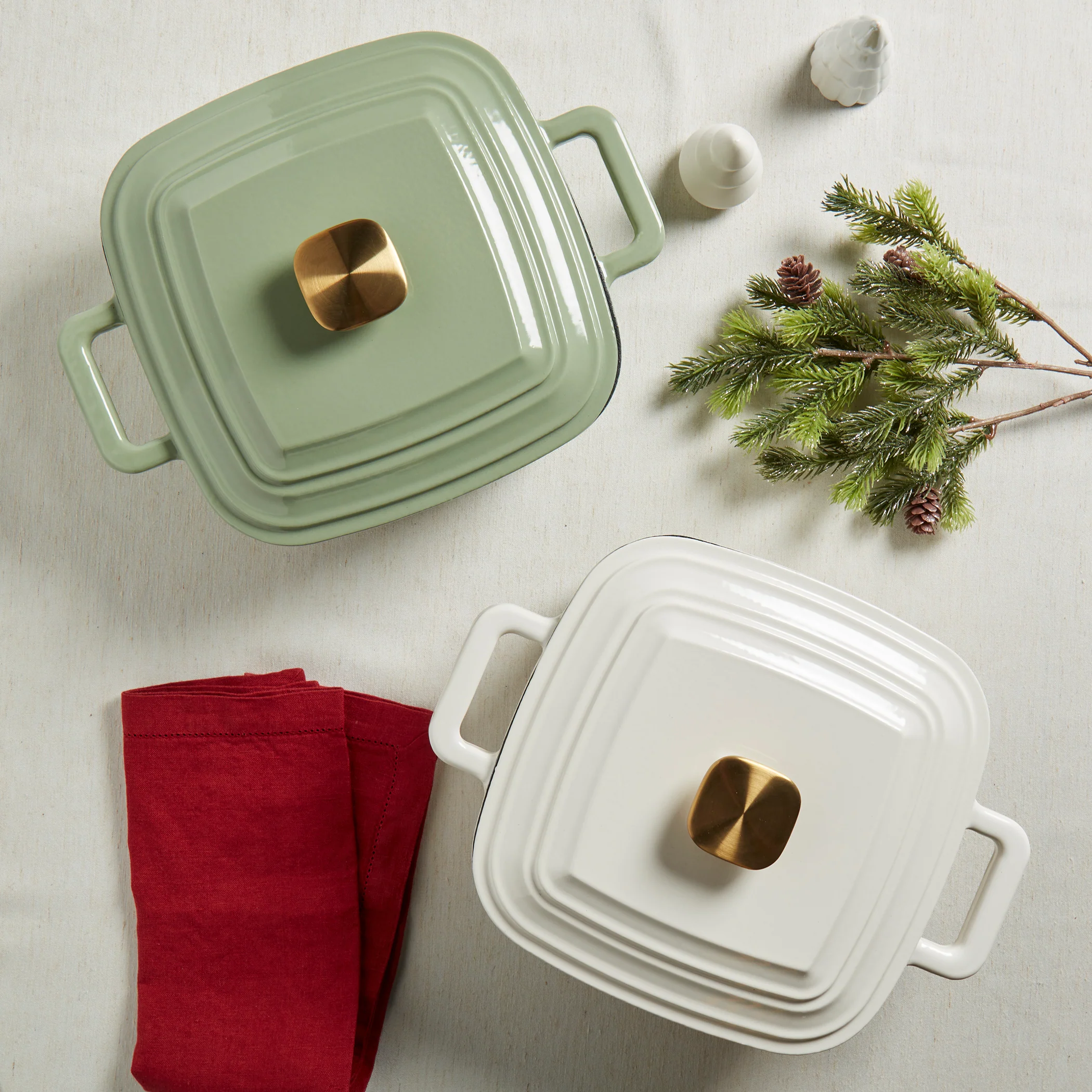 4-Quart Enameled Cast Iron Square Dutch Ovens, Matcha Green - Image 6