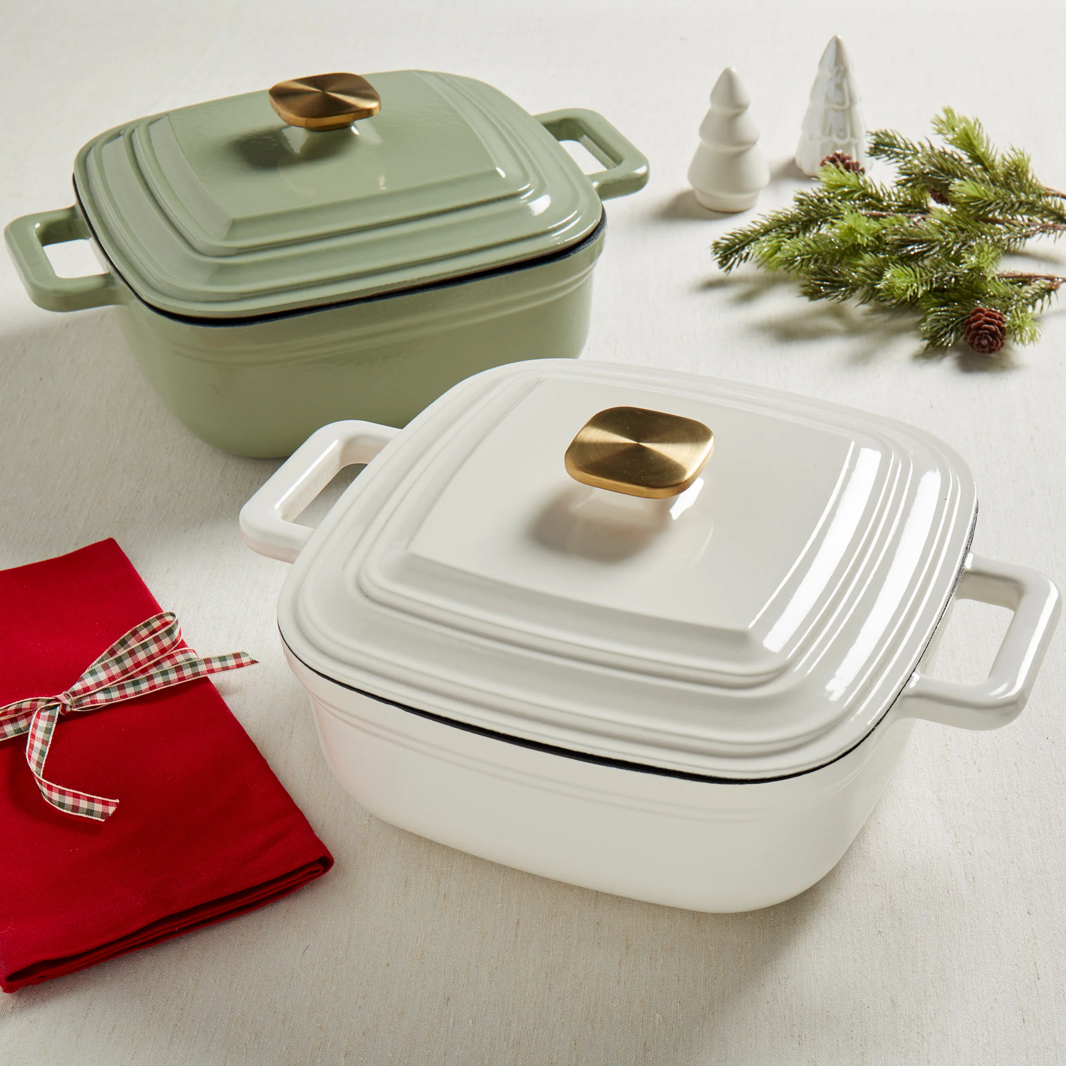 4-Quart Enameled Cast Iron Square Dutch Ovens, Matcha Green - Image 7
