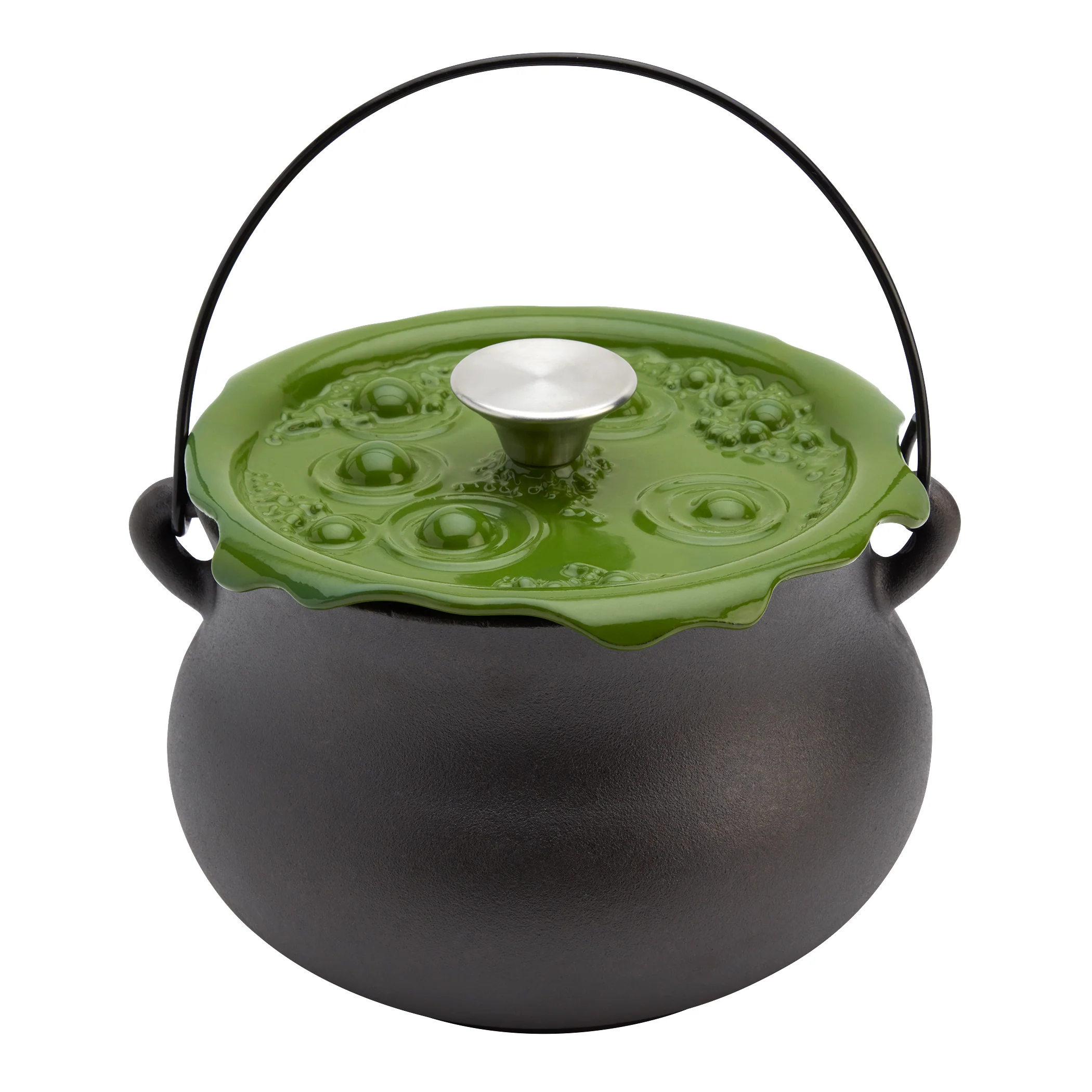 4-Quart Cast Iron Cauldron Pot with Green 'Bubbling' Lid - Image 5