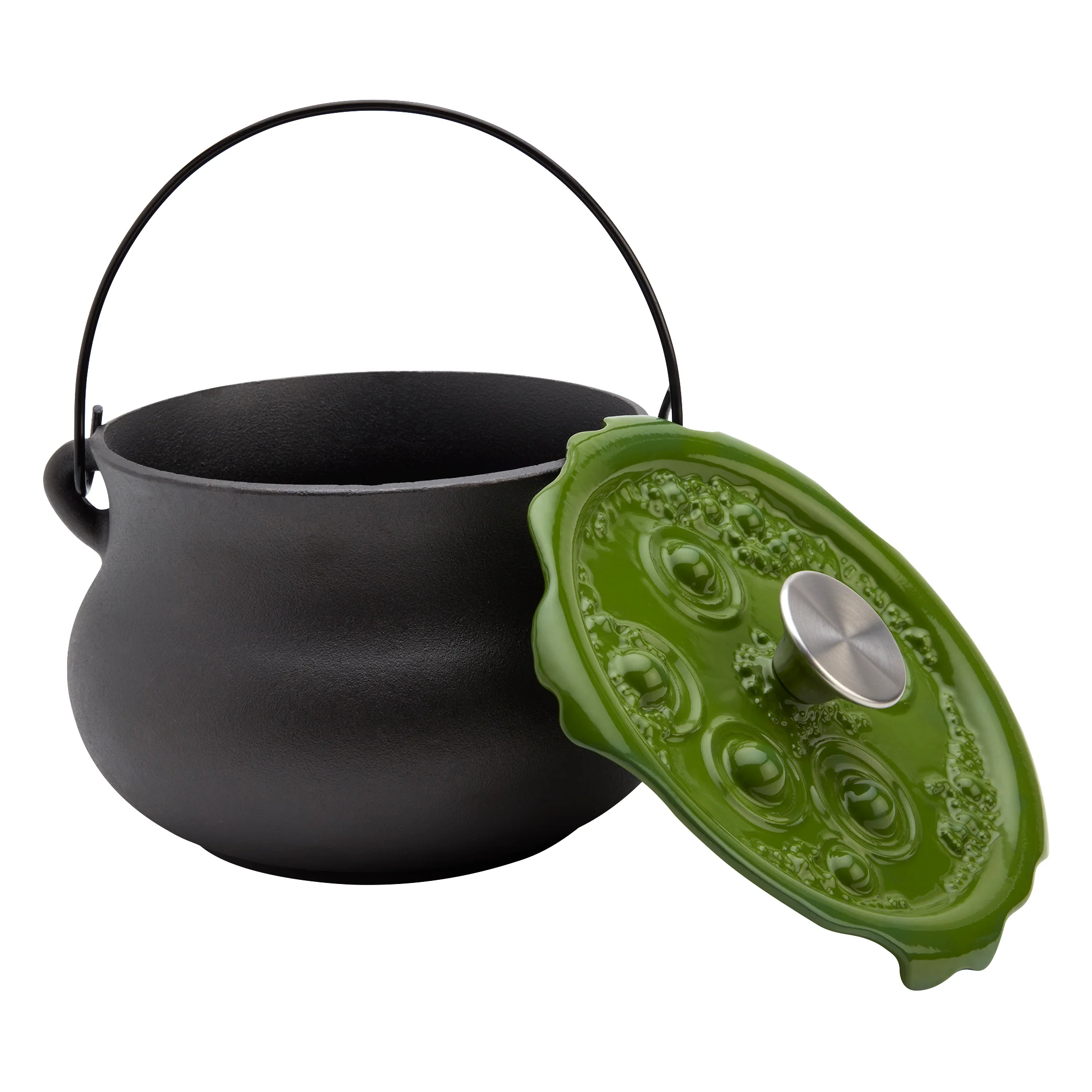 4-Quart Cast Iron Cauldron Pot with Green 'Bubbling' Lid - Image 6
