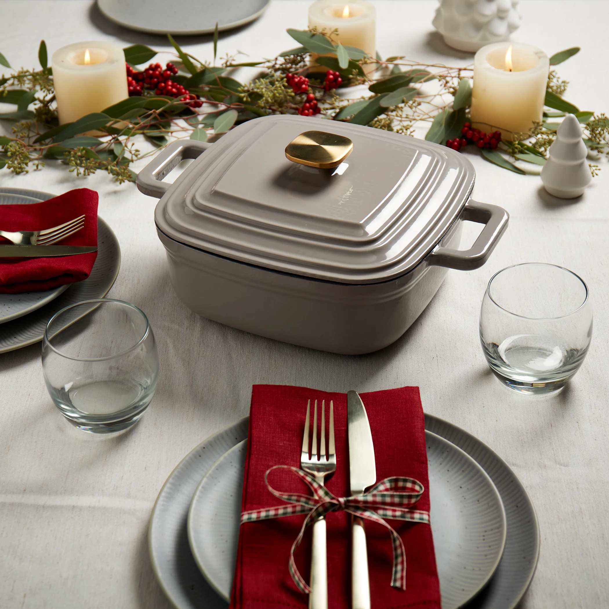 4-Quart Enameled Cast Iron Square Dutch Ovens, Gray - Image 3