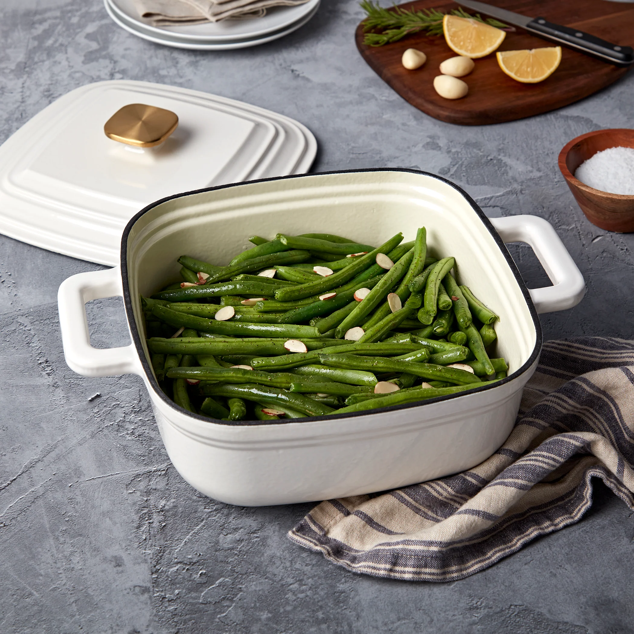4-Quart Enameled Cast Iron Square Dutch Ovens, White - Image 8