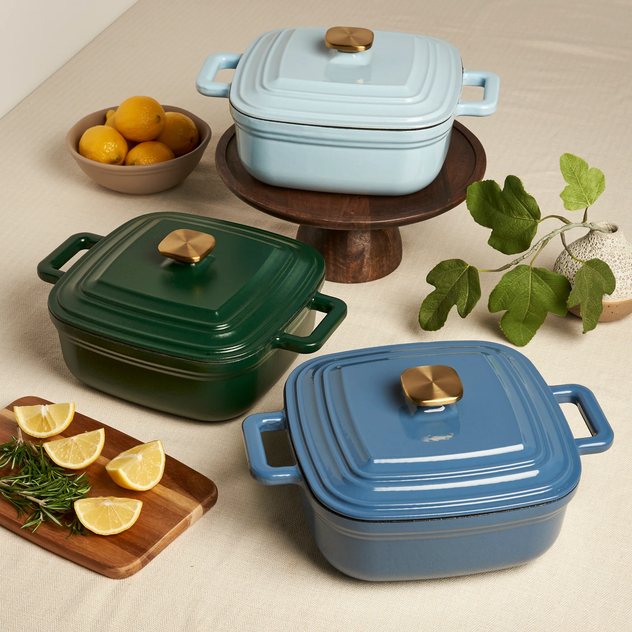 4-Quart Enameled Cast Iron Square Dutch Ovens, Light Blue - Image 3