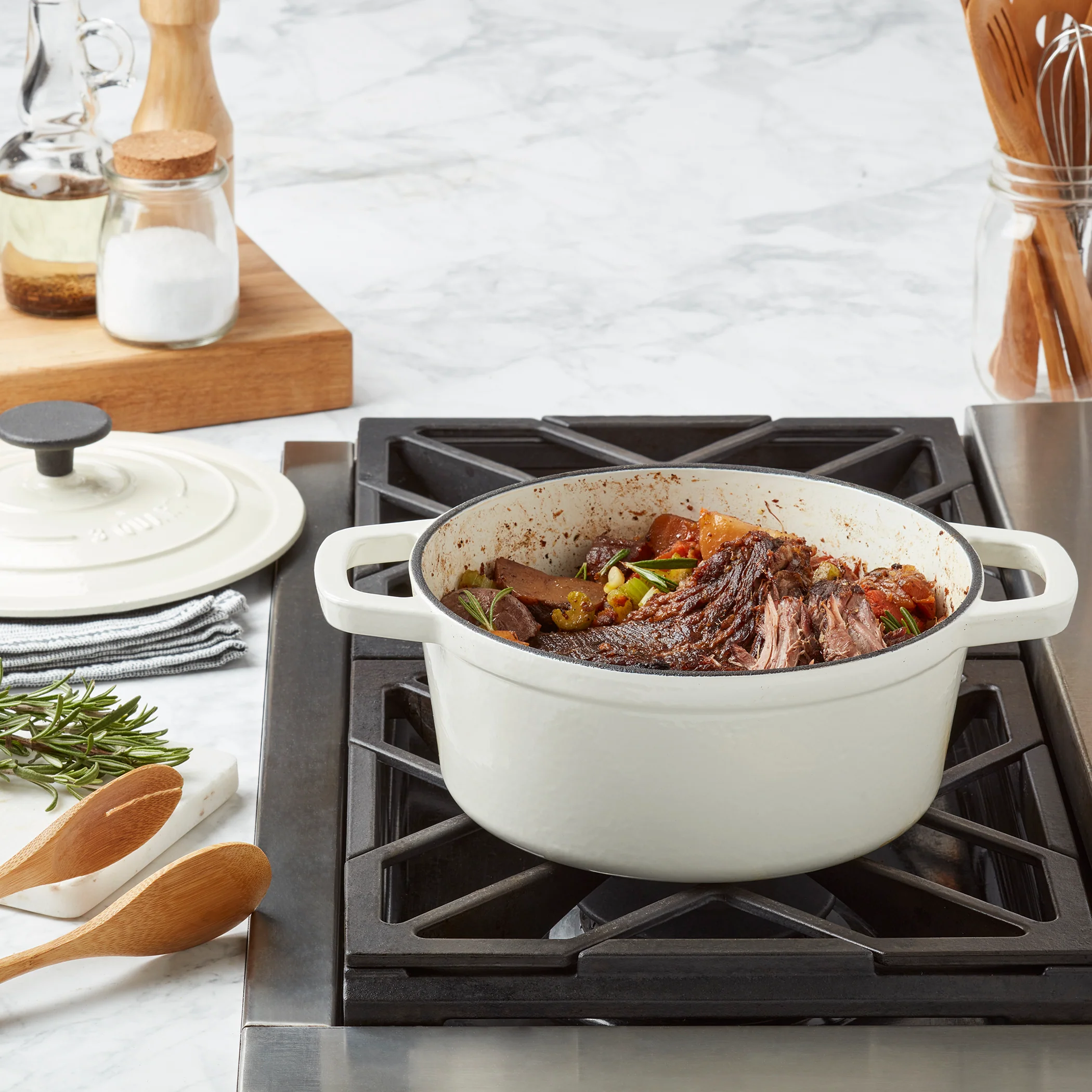 3-Quart Enameled Cast Iron Dutch Oven, White - Image 3