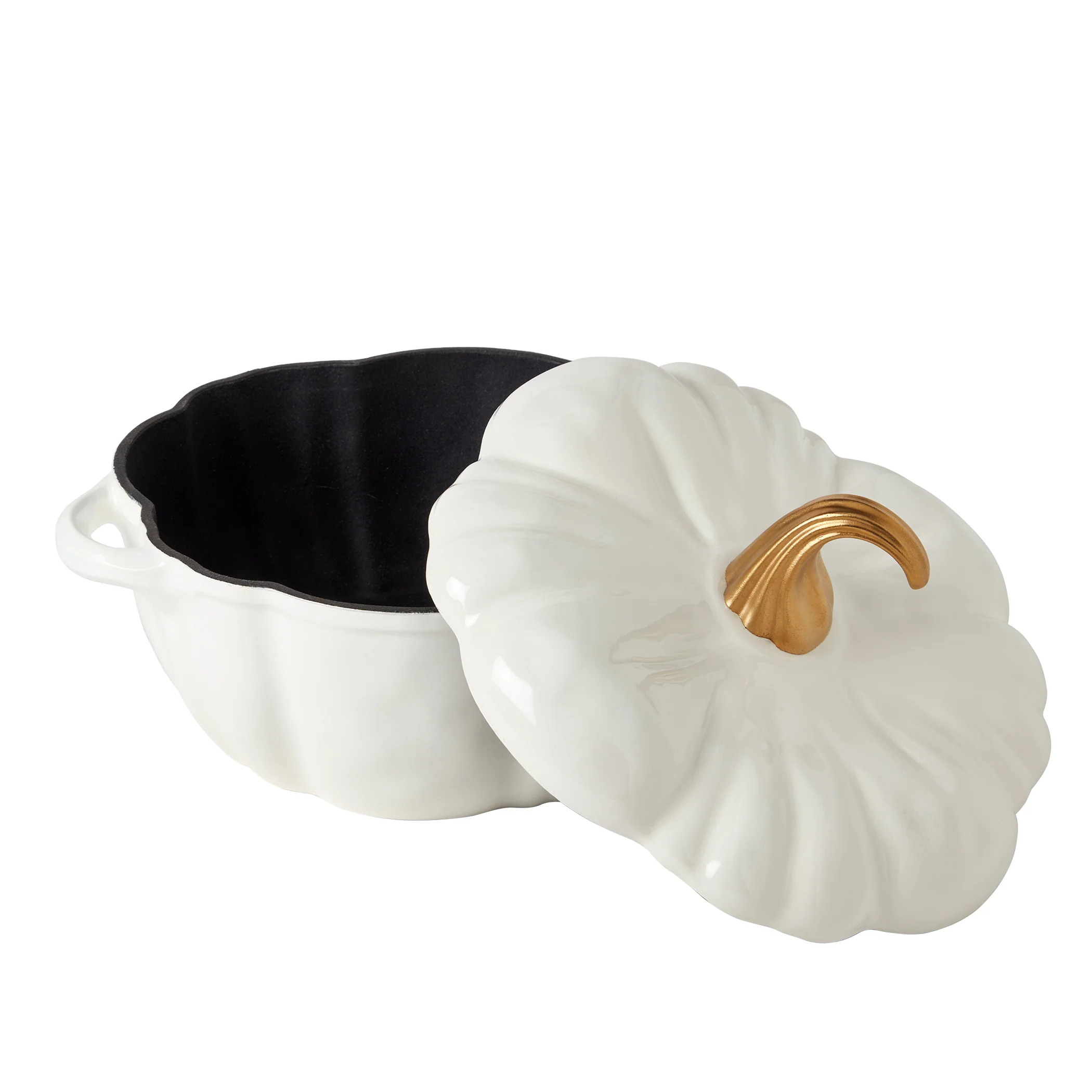 2-Quart / 4-Quart Enameled Cast Iron Pumpkin Dutch Ovens, White - Image 5