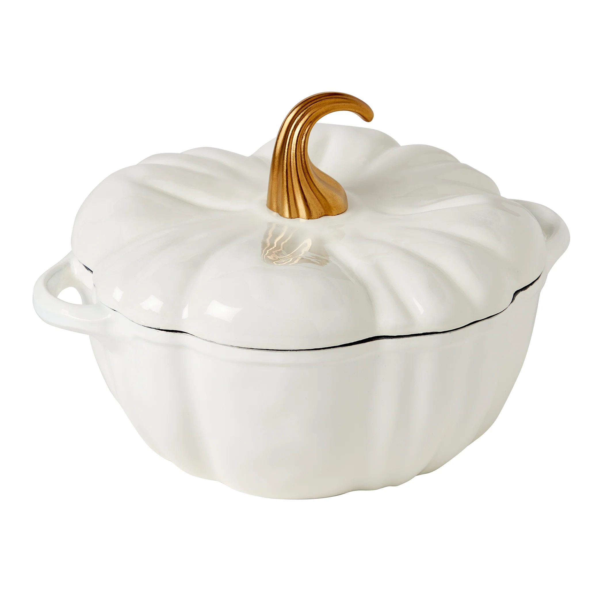 2-Quart / 4-Quart Enameled Cast Iron Pumpkin Dutch Ovens, White - Image 6